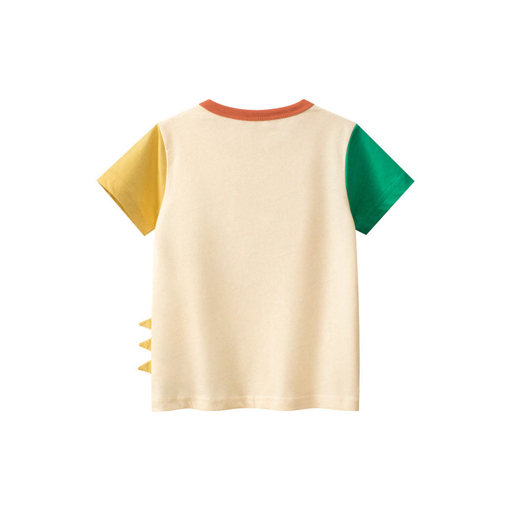 MyKids-USA® Boys's Cartoon Dinosaur Print Color Patchwork Short Sleeves T-Shirt In European And American Style