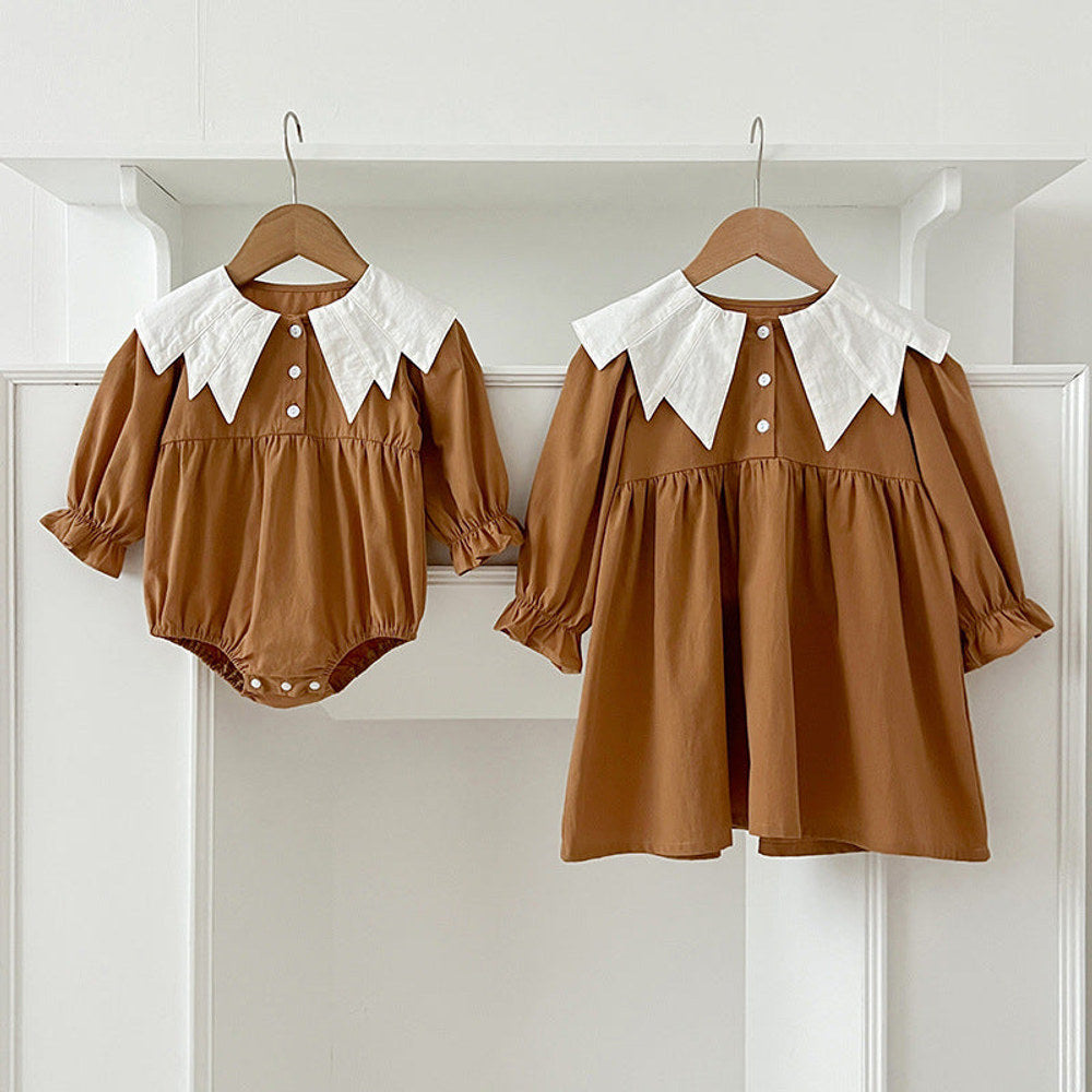 MyKids-USA® Design Color Patchwork Baby Kids Girls Bat-Wings Shaped Collar bodysuit or Dress – Princess Sister Matching