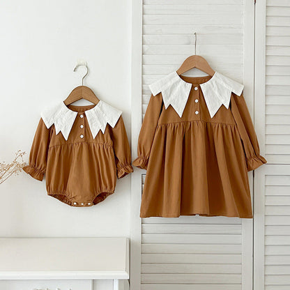 MyKids-USA® Design Color Patchwork Baby Kids Girls Bat-Wings Shaped Collar bodysuit or Dress – Princess Sister Matching