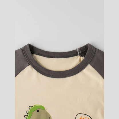 MyKids-USA® Boys’ Dinosaur And Lion Cartoon Print T-Shirt In European And American Style
