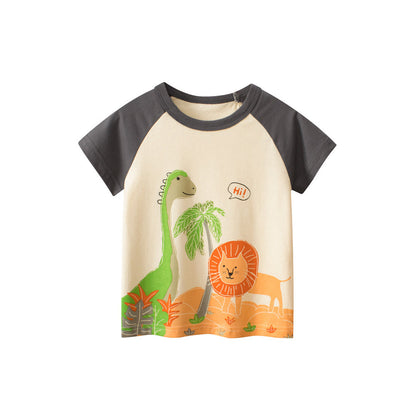 MyKids-USA® Boys’ Dinosaur And Lion Cartoon Print T-Shirt In European And American Style