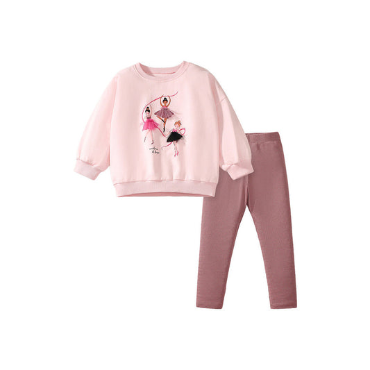 MyKids-USA® Girls Cartoon Dancers Pattern Long Sleeves Crew Neck Top Sweatshirt And Pants Clothing Set
