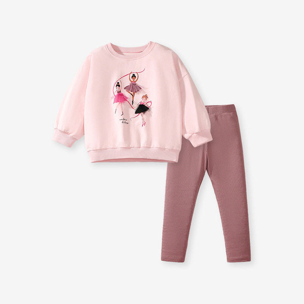 MyKids-USA® Girls Cartoon Dancers Pattern Long Sleeves Crew Neck Top Sweatshirt And Pants Clothing Set