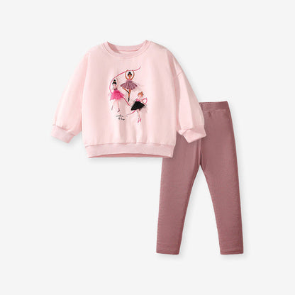 MyKids-USA® Girls Cartoon Dancers Pattern Long Sleeves Crew Neck Top Sweatshirt And Pants Clothing Set