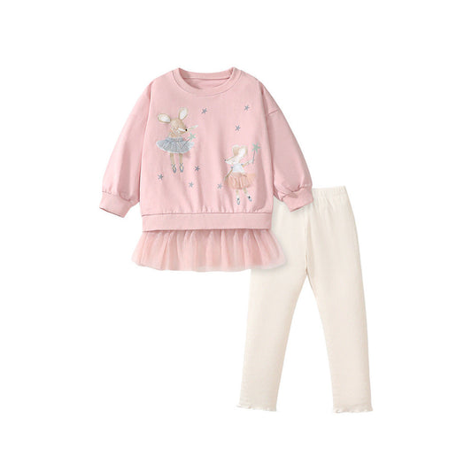 MyKids-USA® Girls Cartoon Dancers Pattern Long Sleeves Crew Neck Top Sweatshirt Design Dress And Pants Clothing Set