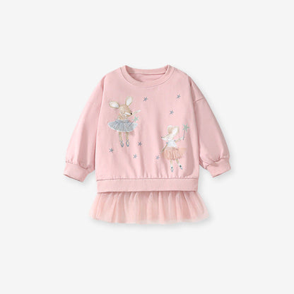 MyKids-USA® Girls Cartoon Dancers Pattern Long Sleeves Crew Neck Top Sweatshirt Design Dress And Pants Clothing Set