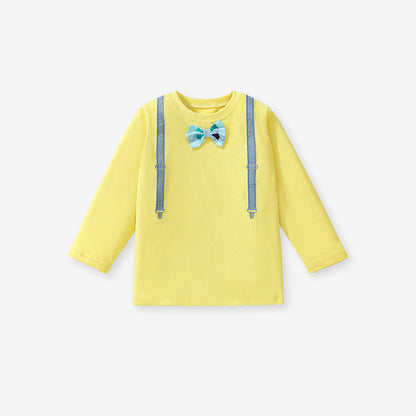 MyKids-USA® Girls’ Bow-Knot Attached Long Sleeves T-Shirt In European And American Style