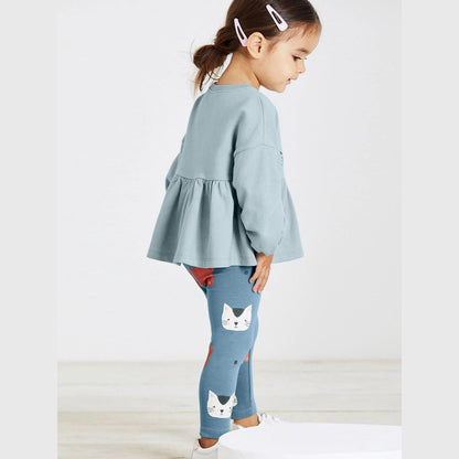 MyKids-USA® Girls Cartoon Cats Pattern Long Sleeves Crew Neck Top Dress And Pants Clothing Set