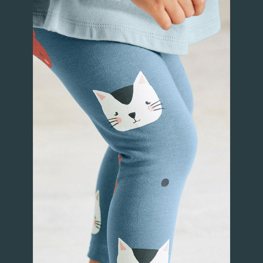 MyKids-USA® Girls Cartoon Cats Pattern Long Sleeves Crew Neck Top Dress And Pants Clothing Set