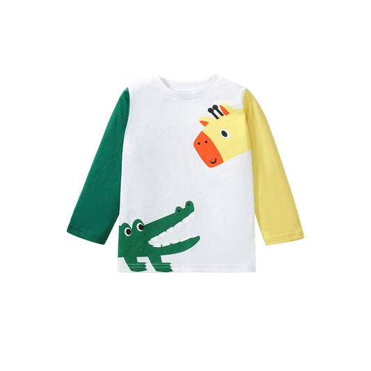 MyKids-USA® Girls’ Cartoon Animals Pattern Print Long Sleeves T-Shirt In European And American Style