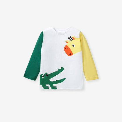 MyKids-USA® Girls’ Cartoon Animals Pattern Print Long Sleeves T-Shirt In European And American Style