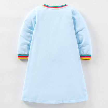 MyKids-USA® Design Girls Vivid Colorful Pencils And Rainbow Pattern Long Sleeves Dress