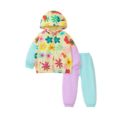 MyKids-USA® High Quality Girls Colorful Flowers Pattern Color Patchwork Long Sleeves Top Hoodie And Pants Clothing Set