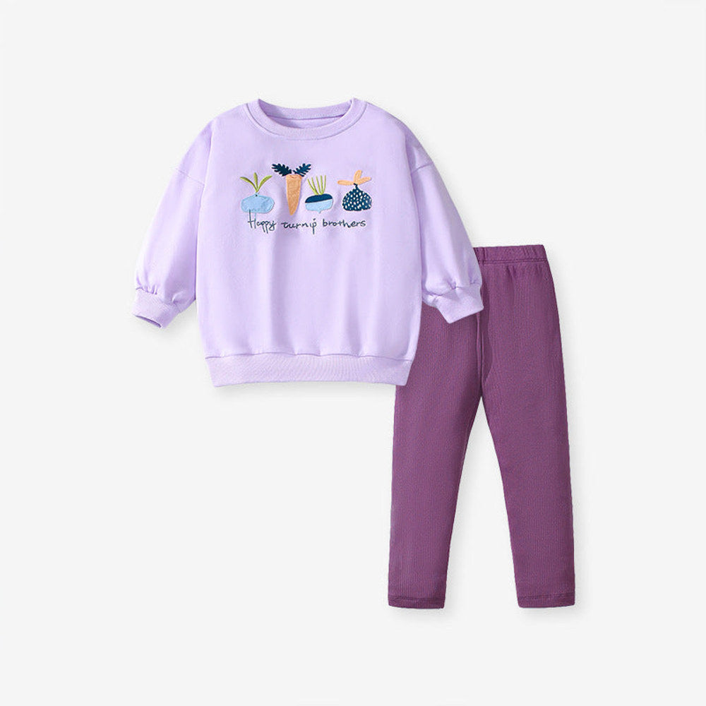 MyKids-USA® Girls Cartoon Turnip Brothers Pattern Long Sleeves Crew Neck Top Sweatshirt and Pants Clothing Set