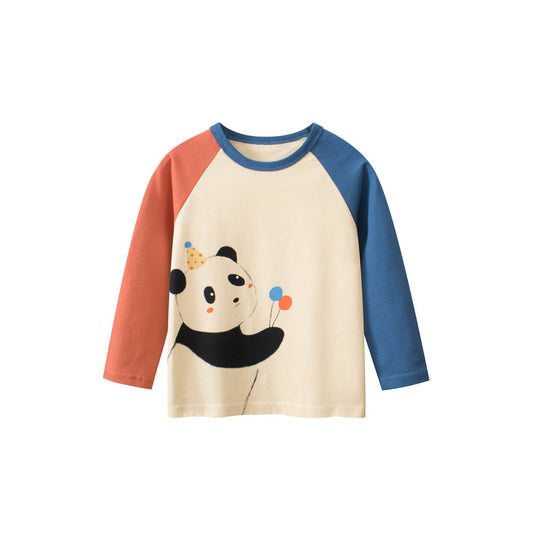MyKids-USA® Baby Boys Cartoon Panda Color Patchwork Long Sleeves Crew Neck Base Top Shirt