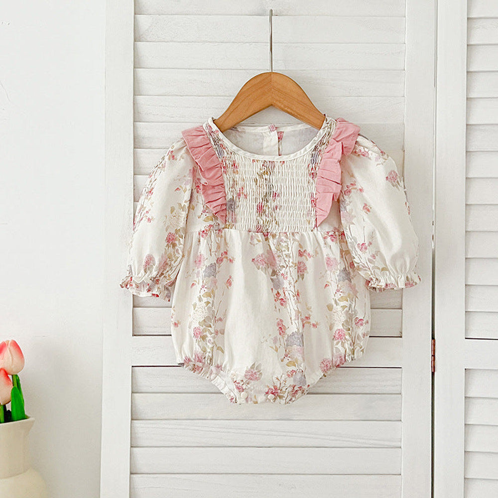 Arrival Autumn Pink Floral Print Baby Kids Girls Crew Neck bodysuit and Dress – Princess Sister Matching Set