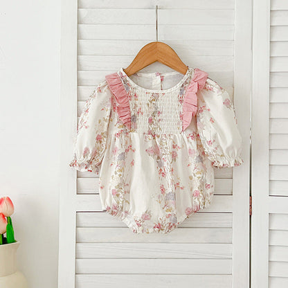 Arrival Autumn Pink Floral Print Baby Kids Girls Crew Neck bodysuit and Dress – Princess Sister Matching Set