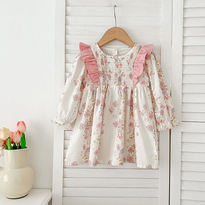 Arrival Autumn Pink Floral Print Baby Kids Girls Crew Neck bodysuit and Dress – Princess Sister Matching Set