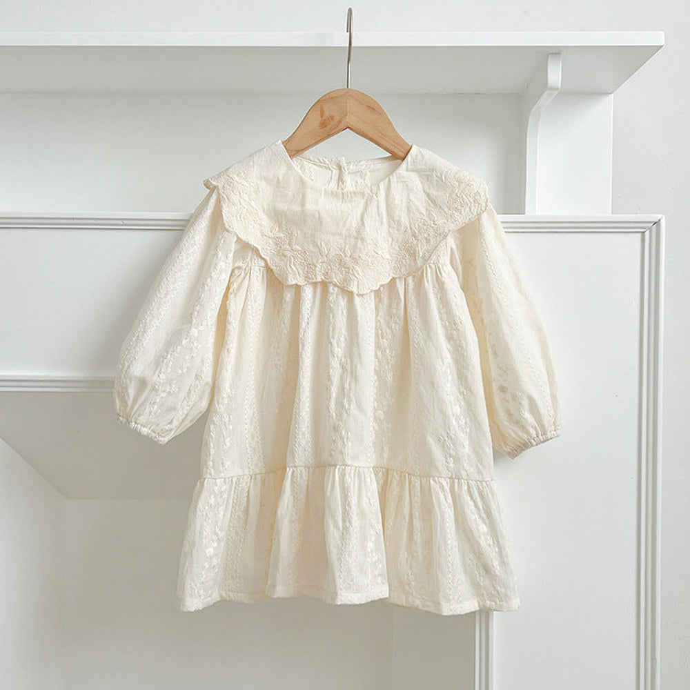 MyKids-USA® Baby Kids Girls Solid Color Flowers and Geometric Pattern Embroidery Long Sleeves bodysuit or Dress – Princess Sister Matching