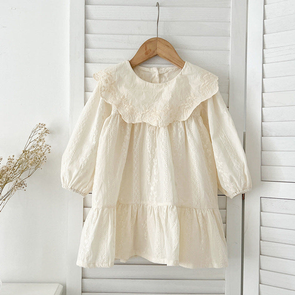MyKids-USA® Baby Kids Girls Solid Color Flowers and Geometric Pattern Embroidery Long Sleeves bodysuit or Dress – Princess Sister Matching