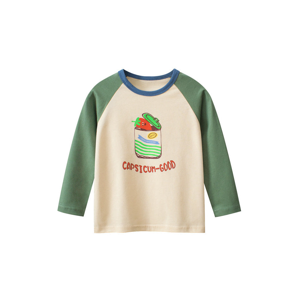 MyKids-USA® Baby Boys Cartoon Print Color Patchwork Long Sleeves Crew Neck Base Top Shirt