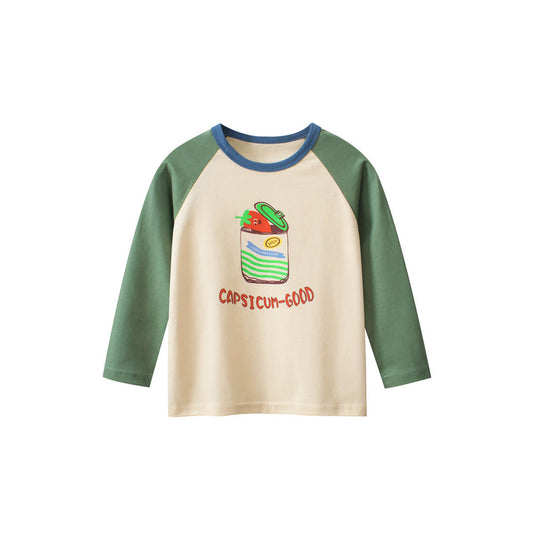 MyKids-USA® Baby Boys Cartoon Print Color Patchwork Long Sleeves Crew Neck Base Top Shirt