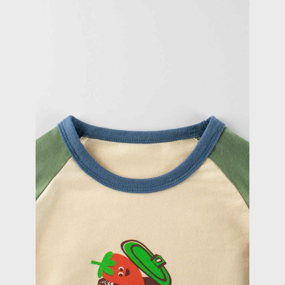 MyKids-USA® Baby Boys Cartoon Print Color Patchwork Long Sleeves Crew Neck Base Top Shirt