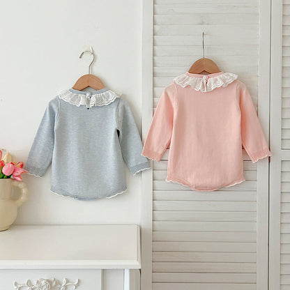 MyKids-USA® Design Baby Girls Long Sleeves Hollow-out Striped Pattern with Cute Collar bodysuit