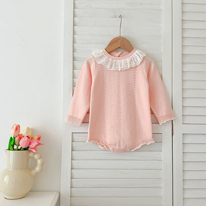 MyKids-USA® Design Baby Girls Long Sleeves Hollow-out Striped Pattern with Cute Collar bodysuit