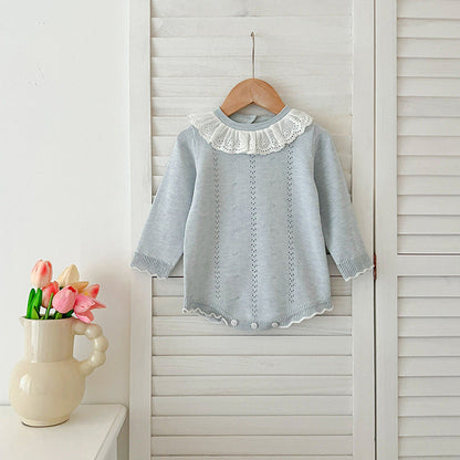 MyKids-USA® Design Baby Girls Long Sleeves Hollow-out Striped Pattern with Cute Collar bodysuit