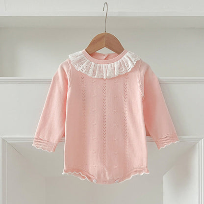 MyKids-USA® Design Baby Girls Long Sleeves Hollow-out Striped Pattern with Cute Collar bodysuit