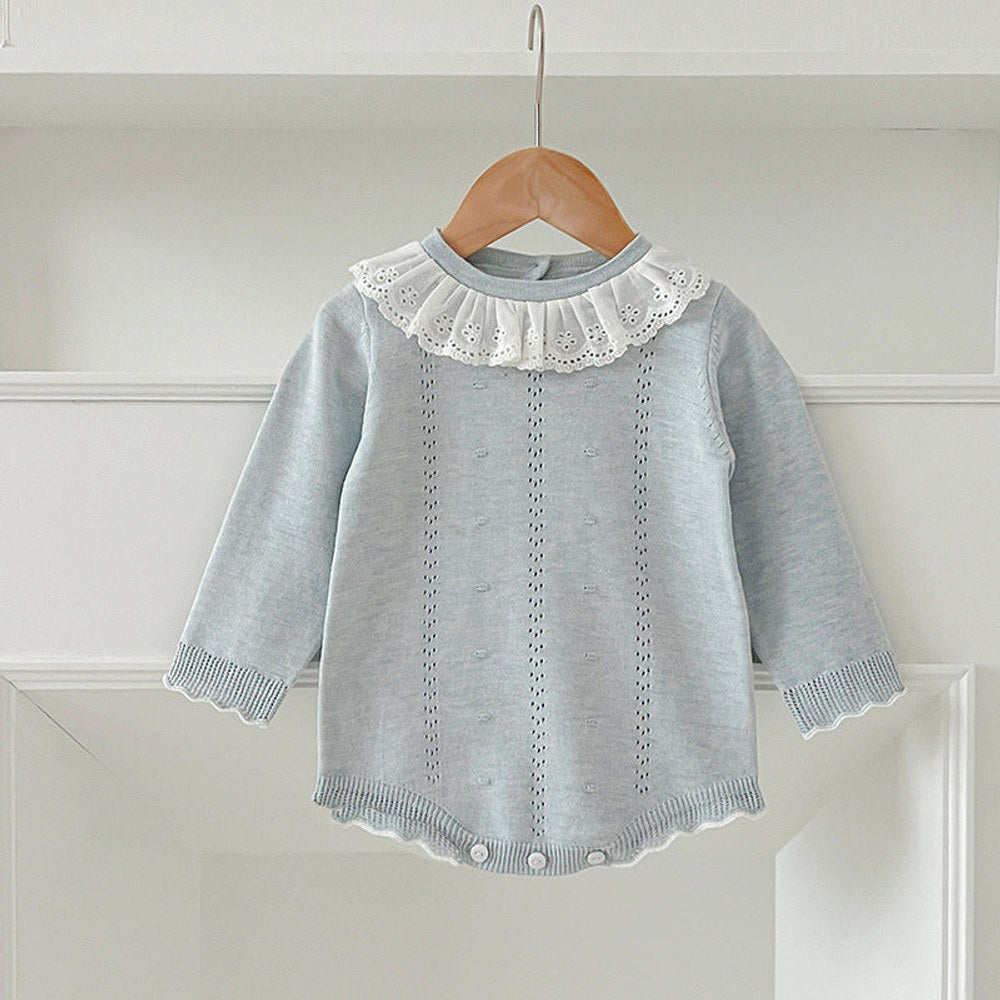 MyKids-USA® Design Baby Girls Long Sleeves Hollow-out Striped Pattern with Cute Collar bodysuit