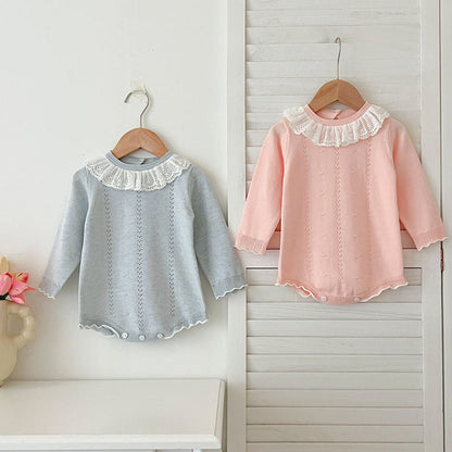 MyKids-USA® Design Baby Girls Long Sleeves Hollow-out Striped Pattern with Cute Collar bodysuit