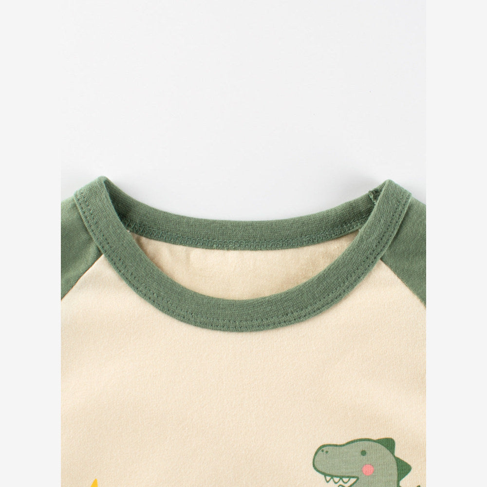 MyKids-USA® Baby Boys Cartoon Print Color Patchwork Long Sleeves Crew Neck Base Top Shirt