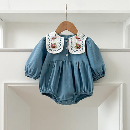 MyKids-USA® Baby Kids Girls Long Sleeves Flowers Embroidery French Collar bodysuit or Dress – Princess Sister Matching