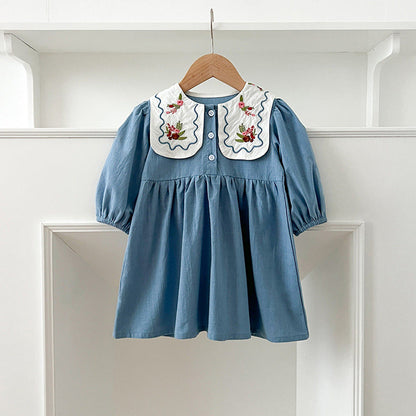 MyKids-USA® Baby Kids Girls Long Sleeves Flowers Embroidery French Collar bodysuit or Dress – Princess Sister Matching