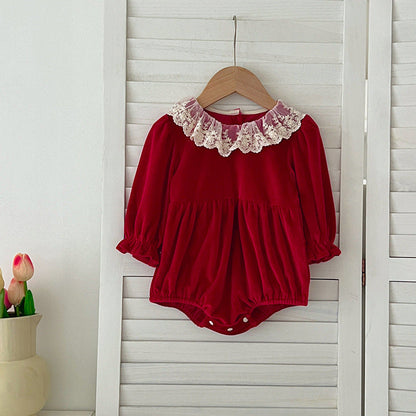Arrival Autumn Baby Kids Girls Patchwork Lace Trim Collar Long Sleeves bodysuit and Dress – Princess Sister Matching Set