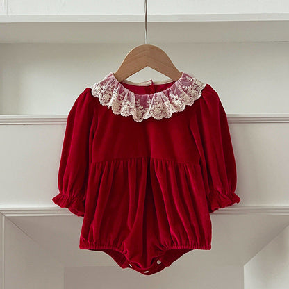 Arrival Autumn Baby Kids Girls Patchwork Lace Trim Collar Long Sleeves bodysuit and Dress – Princess Sister Matching Set