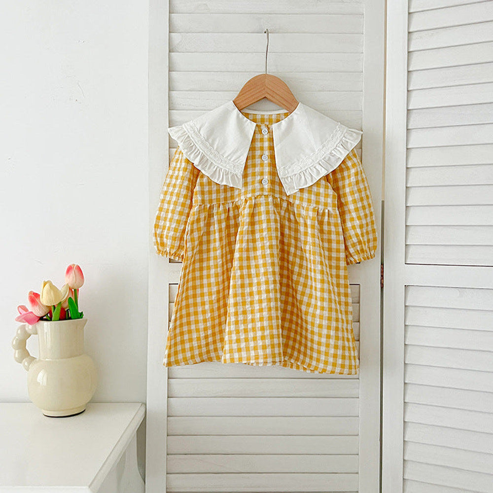 MyKids-USA® Baby Kids Girls Long Sleeves Plaid French Collar bodysuit or Dress – Princess Sister Matching