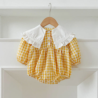 MyKids-USA® Baby Kids Girls Long Sleeves Plaid French Collar bodysuit or Dress – Princess Sister Matching