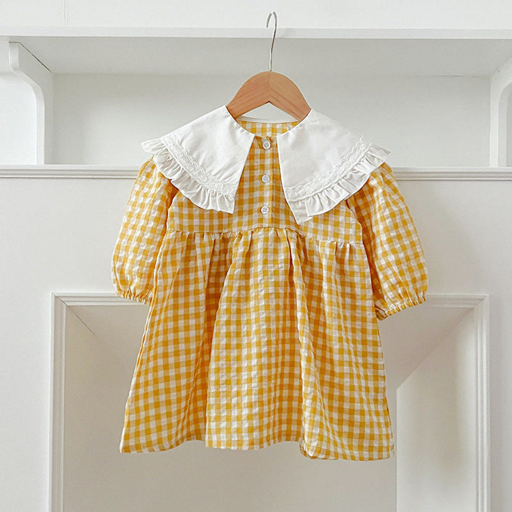 MyKids-USA® Baby Kids Girls Long Sleeves Plaid French Collar bodysuit or Dress – Princess Sister Matching