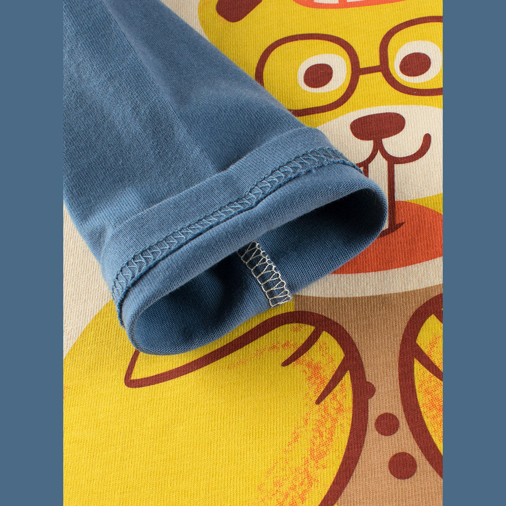 MyKids-USA® Baby Boys Cartoon Teddy Bear Print Color Patchwork Long Sleeves Crew Neck Base Top Shirt