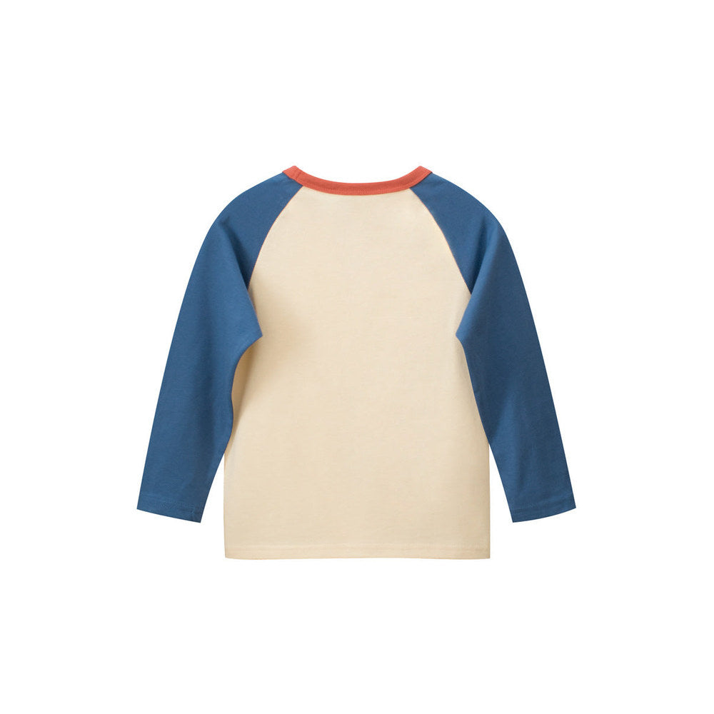 MyKids-USA® Baby Boys Cartoon Teddy Bear Print Color Patchwork Long Sleeves Crew Neck Base Top Shirt
