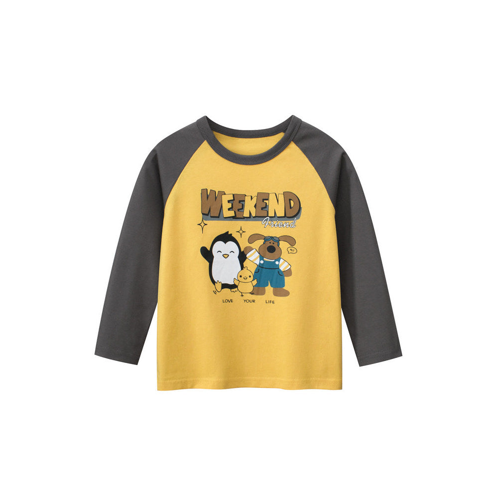 MyKids-USA® Baby Boys Cartoon Animals Friend Print Color Patchwork Long Sleeves Crew Neck Base Top Shirt