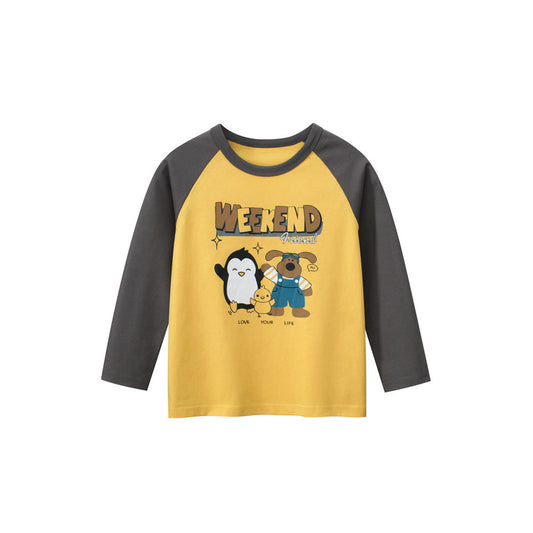 MyKids-USA® Baby Boys Cartoon Animals Friend Print Color Patchwork Long Sleeves Crew Neck Base Top Shirt