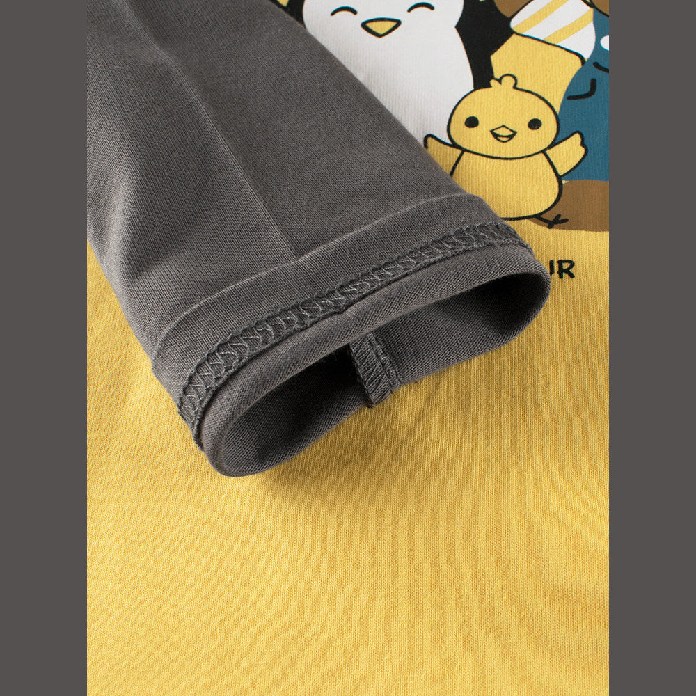 MyKids-USA® Baby Boys Cartoon Animals Friend Print Color Patchwork Long Sleeves Crew Neck Base Top Shirt