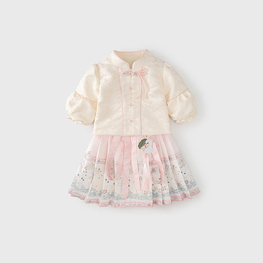 MyKids-USA® Baby Girls Simple Stand Collar Top and Rabbits Pattern Skirt Clothing Set