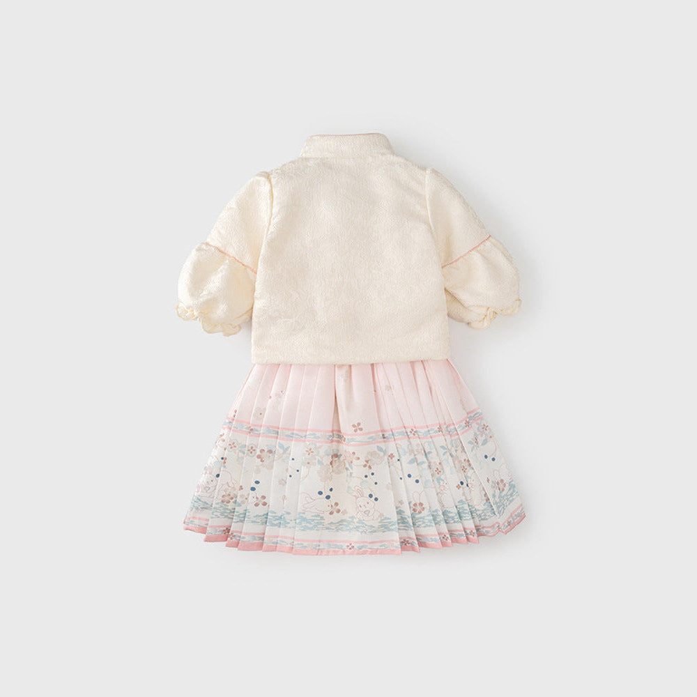 MyKids-USA® Baby Girls Simple Stand Collar Top and Rabbits Pattern Skirt Clothing Set