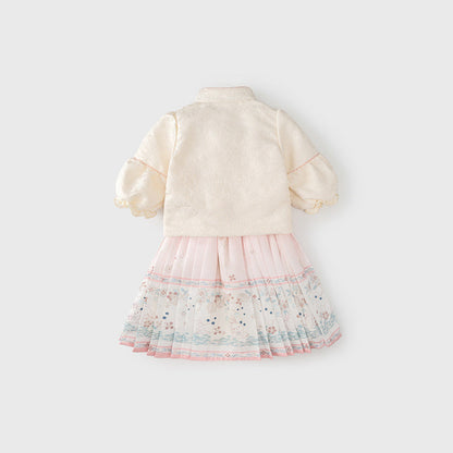 MyKids-USA® Baby Girls Simple Stand Collar Top and Rabbits Pattern Skirt Clothing Set