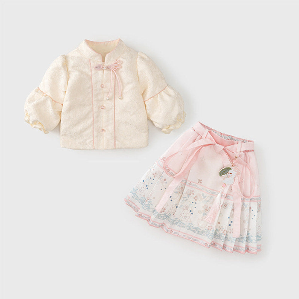 MyKids-USA® Baby Girls Simple Stand Collar Top and Rabbits Pattern Skirt Clothing Set